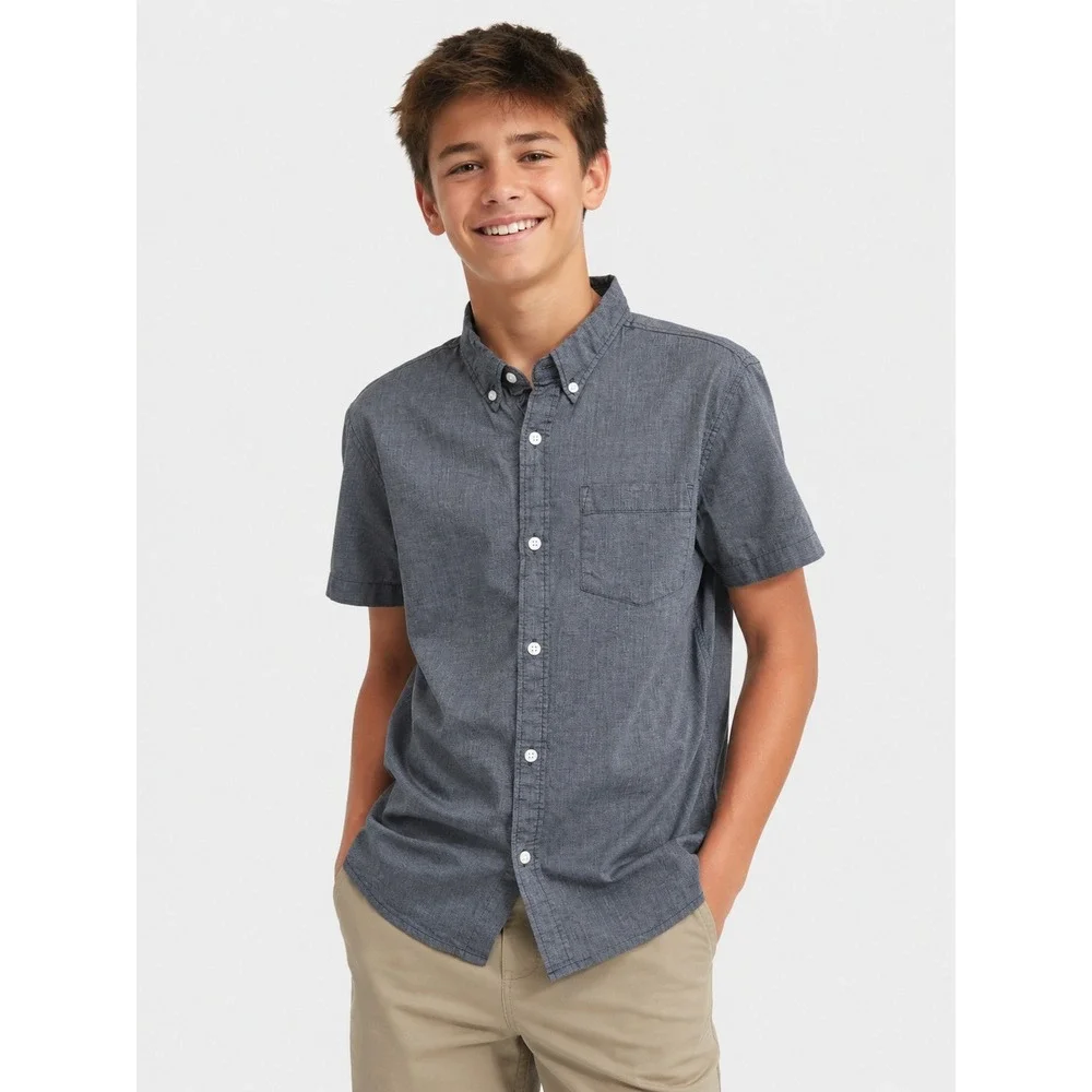Old Navy Boys XL 14-16 Blue Short Sleeve Button Down Shirt Classic